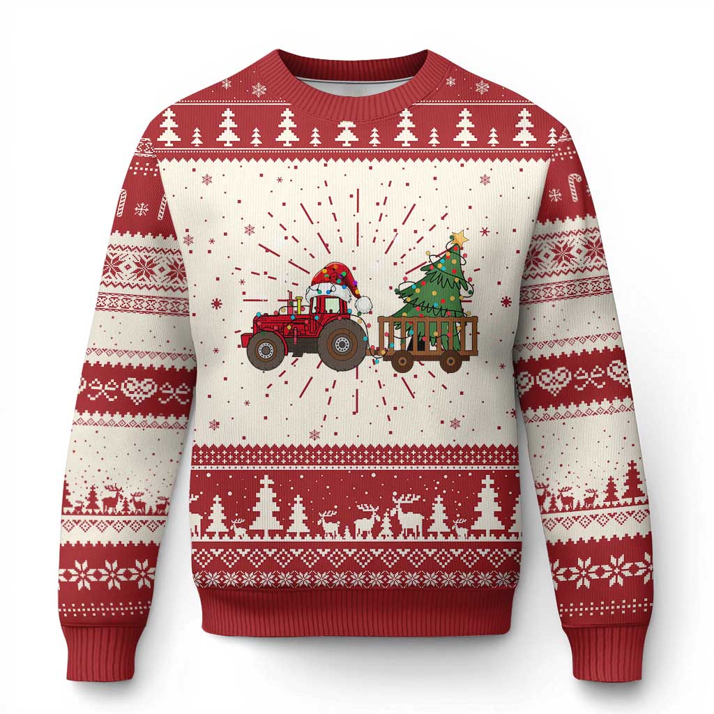 Tractor Xmas Ugly Christmas Sweater Tree Lights Farmer Xmas Gift for Tractor Drivers TS10 Red Print Your Wear