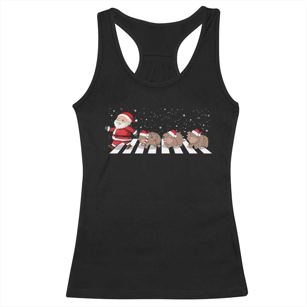 Christmas Moo Deng Racerback Tank Top Santa Baby Pygmy Hippo Trendy Xmas TS10 Black Print Your Wear