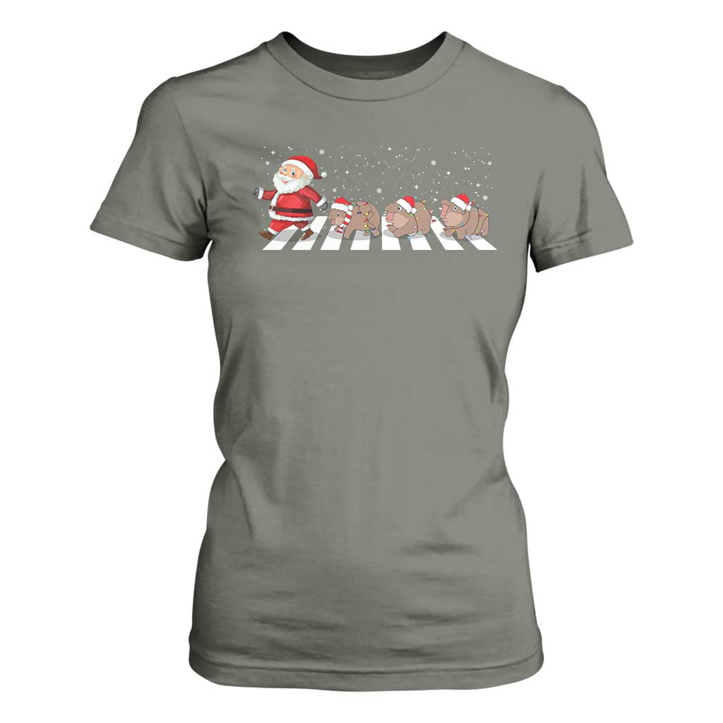 Christmas Moo Deng T Shirt For Women Santa Baby Pygmy Hippo Trendy Xmas TS10 Military Green Print Your Wear