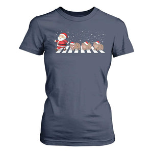 Christmas Moo Deng T Shirt For Women Santa Baby Pygmy Hippo Trendy Xmas TS10 Navy Print Your Wear