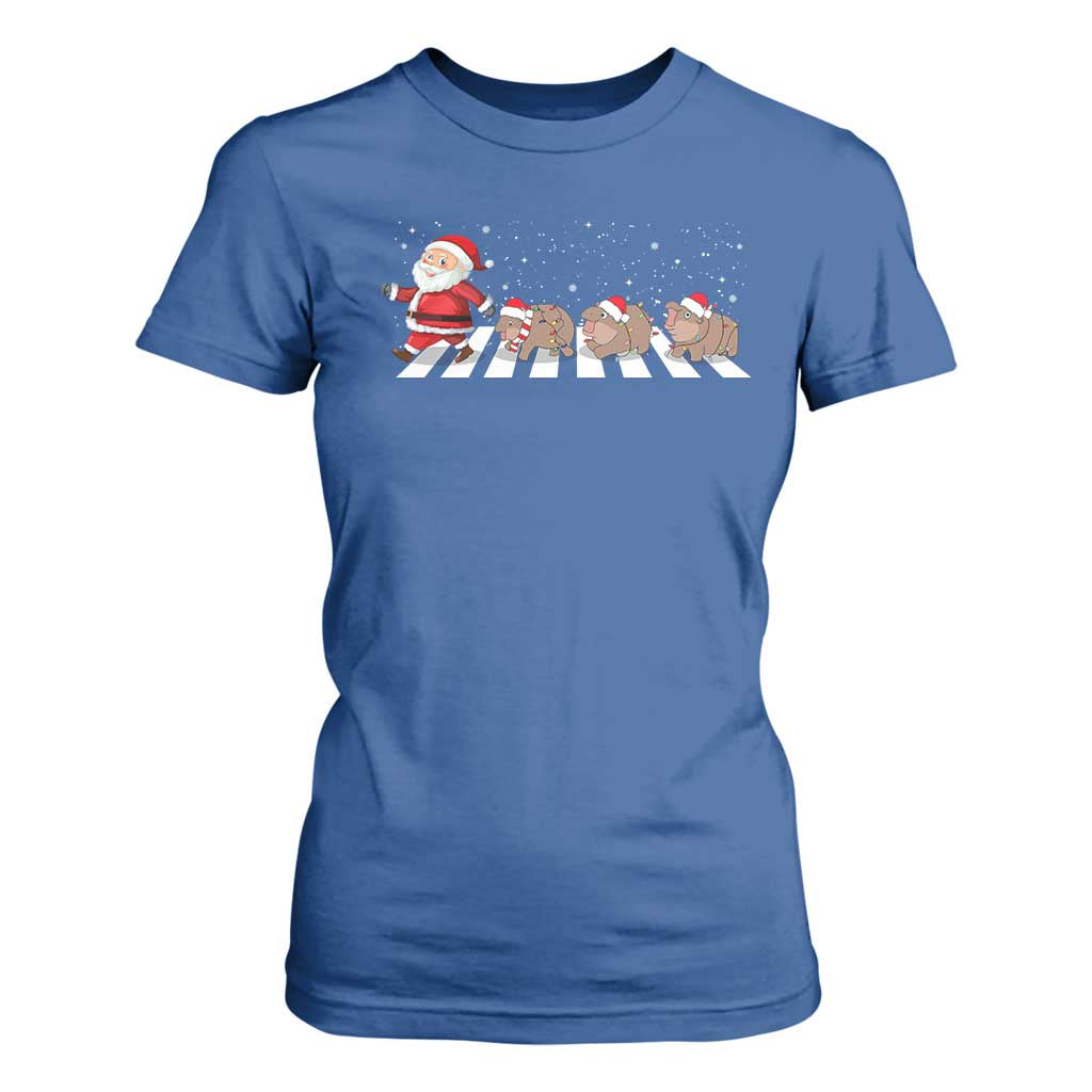 Christmas Moo Deng T Shirt For Women Santa Baby Pygmy Hippo Trendy Xmas TS10 Royal Blue Print Your Wear