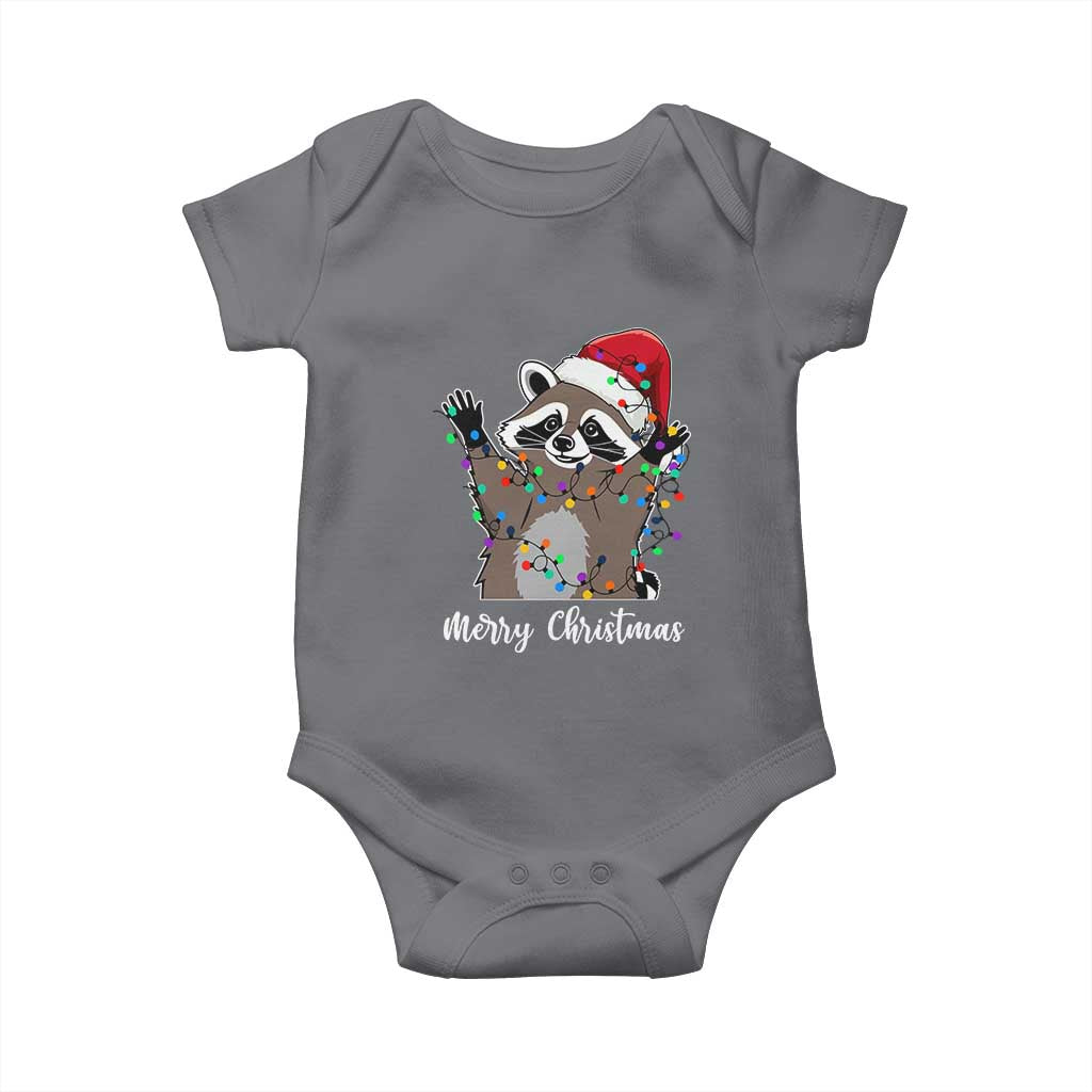 Merry Christmas Raccoon Baby Onesie Happy Holidays Gift Animal Xmas Lights Red Santa Hat TS10 Charcoal Print Your Wear