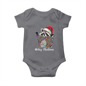Merry Christmas Raccoon Baby Onesie Happy Holidays Gift Animal Xmas Lights Red Santa Hat TS10 Charcoal Print Your Wear