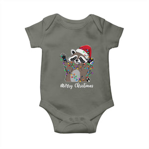 Merry Christmas Raccoon Baby Onesie Happy Holidays Gift Animal Xmas Lights Red Santa Hat TS10 Military Green Print Your Wear
