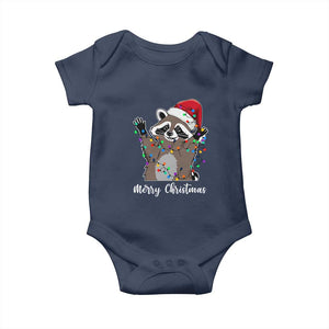 Merry Christmas Raccoon Baby Onesie Happy Holidays Gift Animal Xmas Lights Red Santa Hat TS10 Navy Print Your Wear