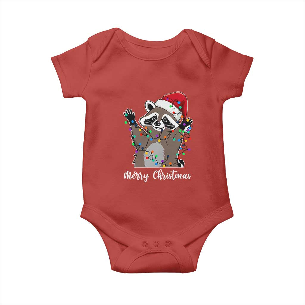 Merry Christmas Raccoon Baby Onesie Happy Holidays Gift Animal Xmas Lights Red Santa Hat TS10 Red Print Your Wear