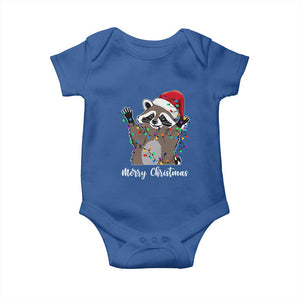 Merry Christmas Raccoon Baby Onesie Happy Holidays Gift Animal Xmas Lights Red Santa Hat TS10 Royal Blue Print Your Wear
