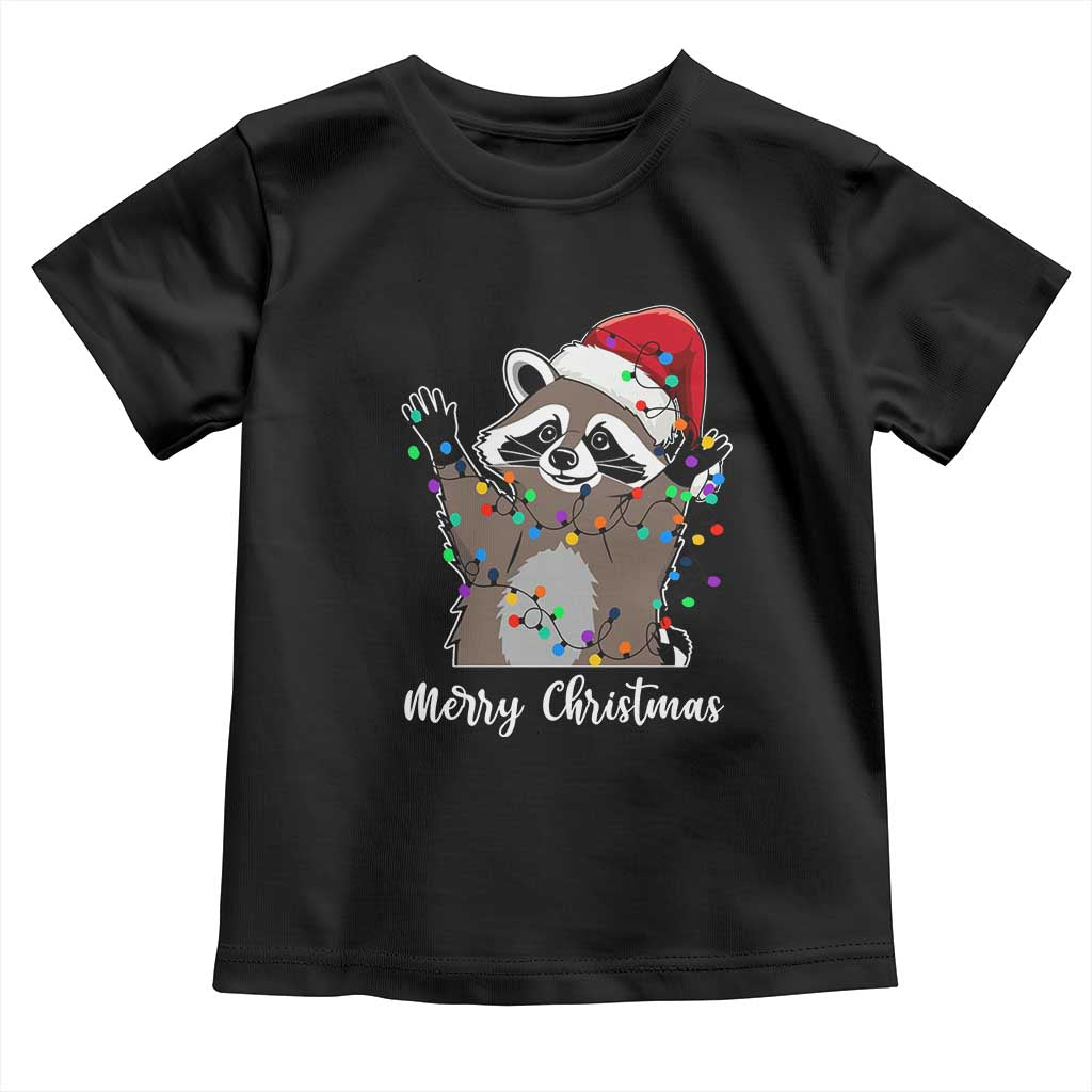 Merry Christmas Raccoon Baby Shirt Happy Holidays Gift Animal Xmas Lights Red Santa Hat TS10 Black Print Your Wear