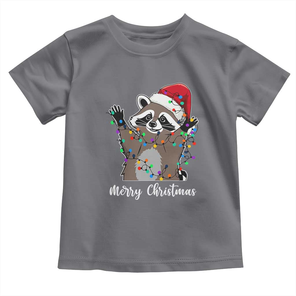 Merry Christmas Raccoon Baby Shirt Happy Holidays Gift Animal Xmas Lights Red Santa Hat TS10 Charcoal Print Your Wear