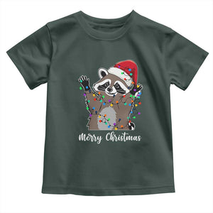 Merry Christmas Raccoon Baby Shirt Happy Holidays Gift Animal Xmas Lights Red Santa Hat TS10 Dark Forest Green Print Your Wear