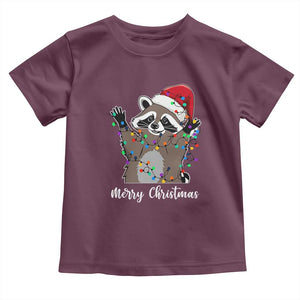 Merry Christmas Raccoon Baby Shirt Happy Holidays Gift Animal Xmas Lights Red Santa Hat TS10 Maroon Print Your Wear