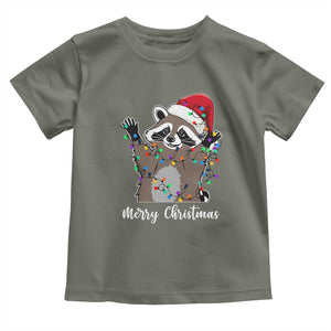 Merry Christmas Raccoon Baby Shirt Happy Holidays Gift Animal Xmas Lights Red Santa Hat TS10 Military Green Print Your Wear
