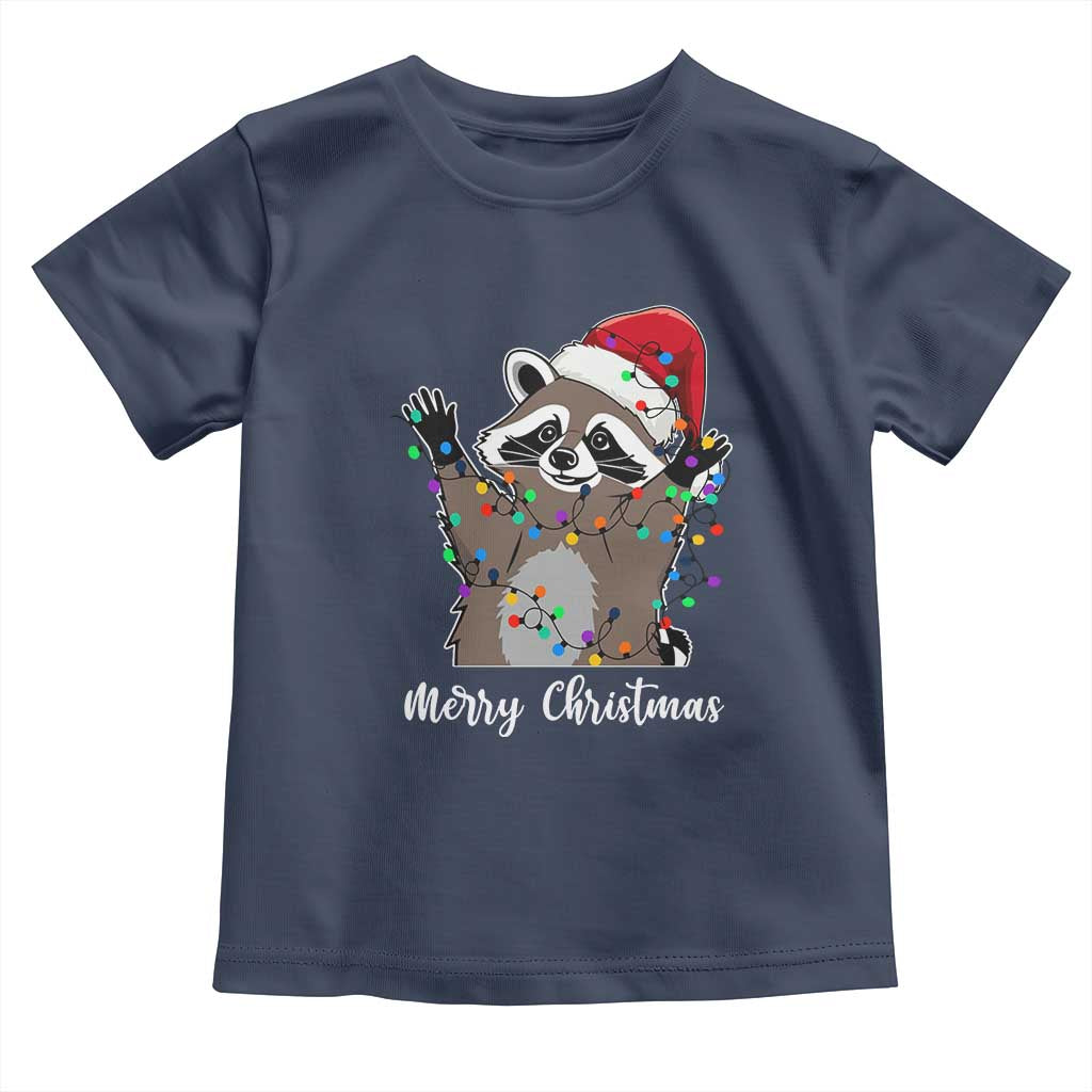 Merry Christmas Raccoon Baby Shirt Happy Holidays Gift Animal Xmas Lights Red Santa Hat TS10 Navy Print Your Wear