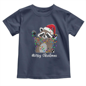 Merry Christmas Raccoon Baby Shirt Happy Holidays Gift Animal Xmas Lights Red Santa Hat TS10 Navy Print Your Wear