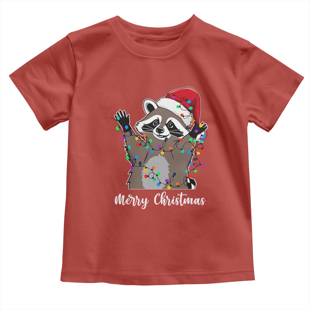 Merry Christmas Raccoon Baby Shirt Happy Holidays Gift Animal Xmas Lights Red Santa Hat TS10 Red Print Your Wear