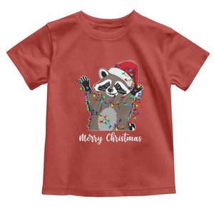 Merry Christmas Raccoon Baby Shirt Happy Holidays Gift Animal Xmas Lights Red Santa Hat TS10 Red Print Your Wear