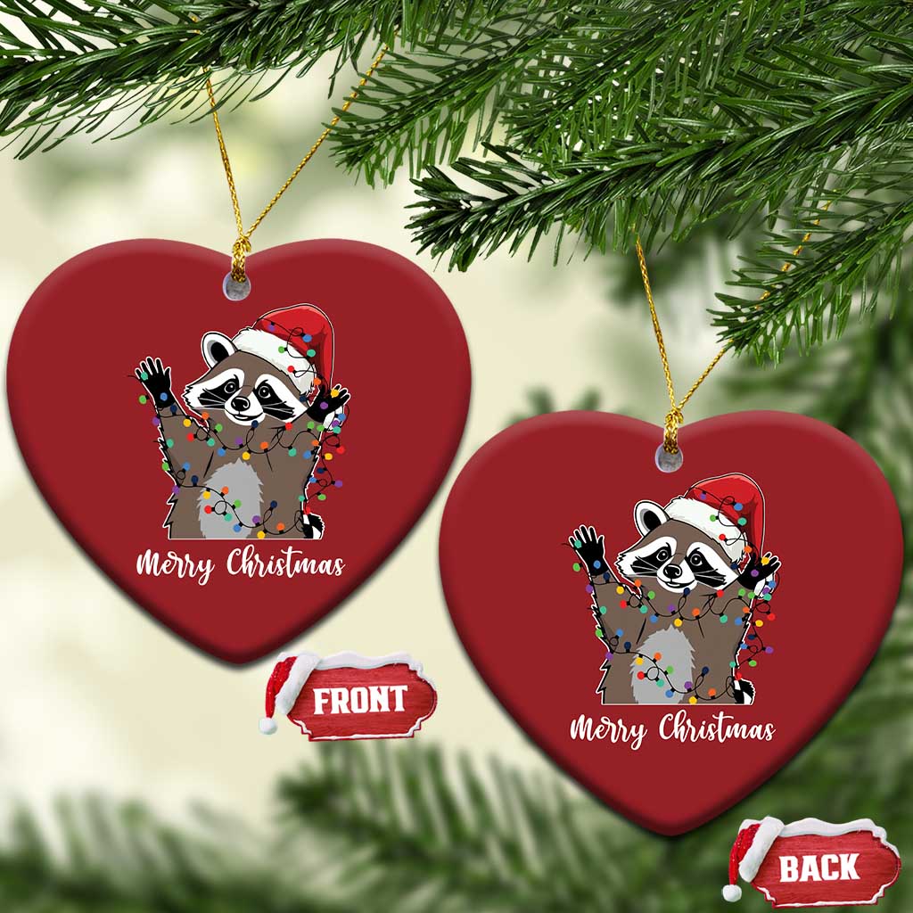 Merry Xmas Raccoon Christmas Ornament Happy Holidays Gift Animal Red Santa Hat TS10 Heart Red Print Your Wear
