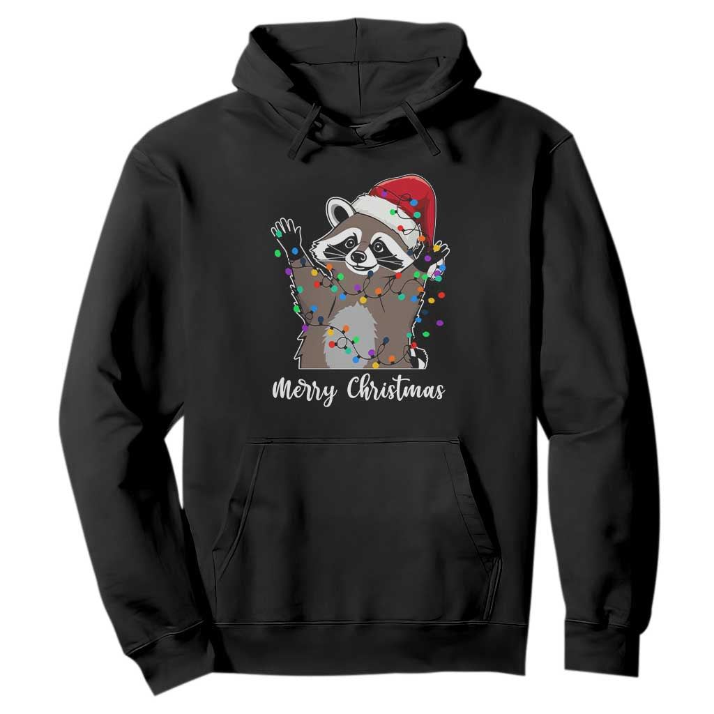 Merry Christmas Raccoon Hoodie Happy Holidays Gift Animal Xmas Lights Red Santa Hat TS10 Black Print Your Wear