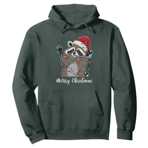 Merry Christmas Raccoon Hoodie Happy Holidays Gift Animal Xmas Lights Red Santa Hat TS10 Dark Forest Green Print Your Wear