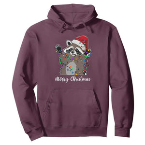 Merry Christmas Raccoon Hoodie Happy Holidays Gift Animal Xmas Lights Red Santa Hat TS10 Maroon Print Your Wear