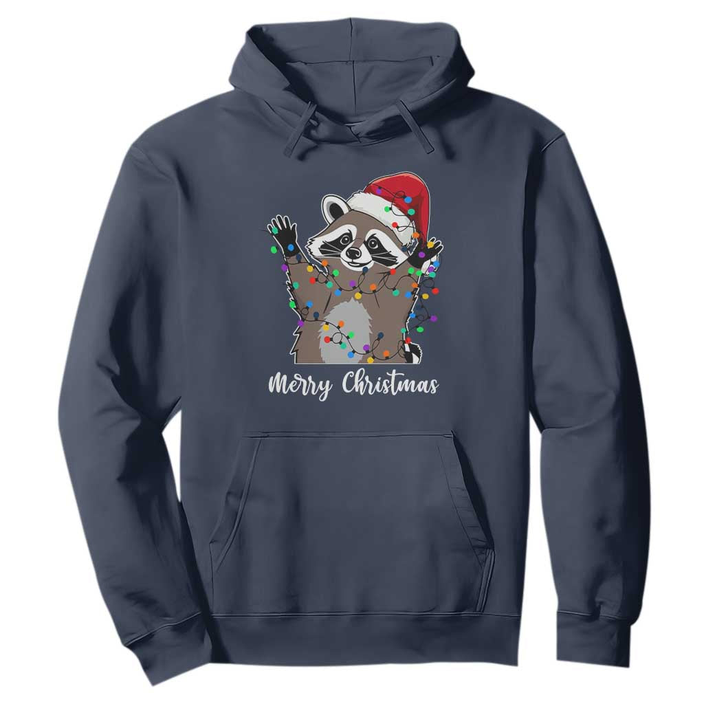 Merry Christmas Raccoon Hoodie Happy Holidays Gift Animal Xmas Lights Red Santa Hat TS10 Navy Print Your Wear