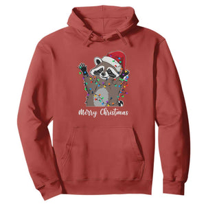 Merry Christmas Raccoon Hoodie Happy Holidays Gift Animal Xmas Lights Red Santa Hat TS10 Red Print Your Wear