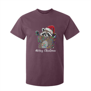 Merry Christmas Raccoon T Shirt For Kid Happy Holidays Gift Animal Xmas Lights Red Santa Hat TS10 Maroon Print Your Wear