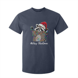 Merry Christmas Raccoon T Shirt For Kid Happy Holidays Gift Animal Xmas Lights Red Santa Hat TS10 Navy Print Your Wear