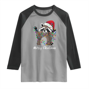 Merry Christmas Raccoon Raglan Shirt Happy Holidays Gift Animal Xmas Lights Red Santa Hat TS10 Sport Gray Black Print Your Wear