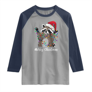 Merry Christmas Raccoon Raglan Shirt Happy Holidays Gift Animal Xmas Lights Red Santa Hat TS10 Sport Gray Navy Print Your Wear