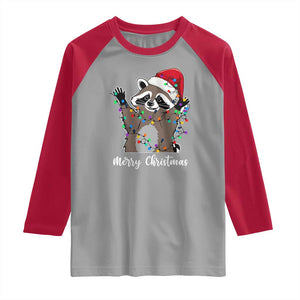 Merry Christmas Raccoon Raglan Shirt Happy Holidays Gift Animal Xmas Lights Red Santa Hat TS10 Sport Gray Red Print Your Wear