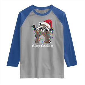 Merry Christmas Raccoon Raglan Shirt Happy Holidays Gift Animal Xmas Lights Red Santa Hat TS10 Sport Gray Royal Print Your Wear