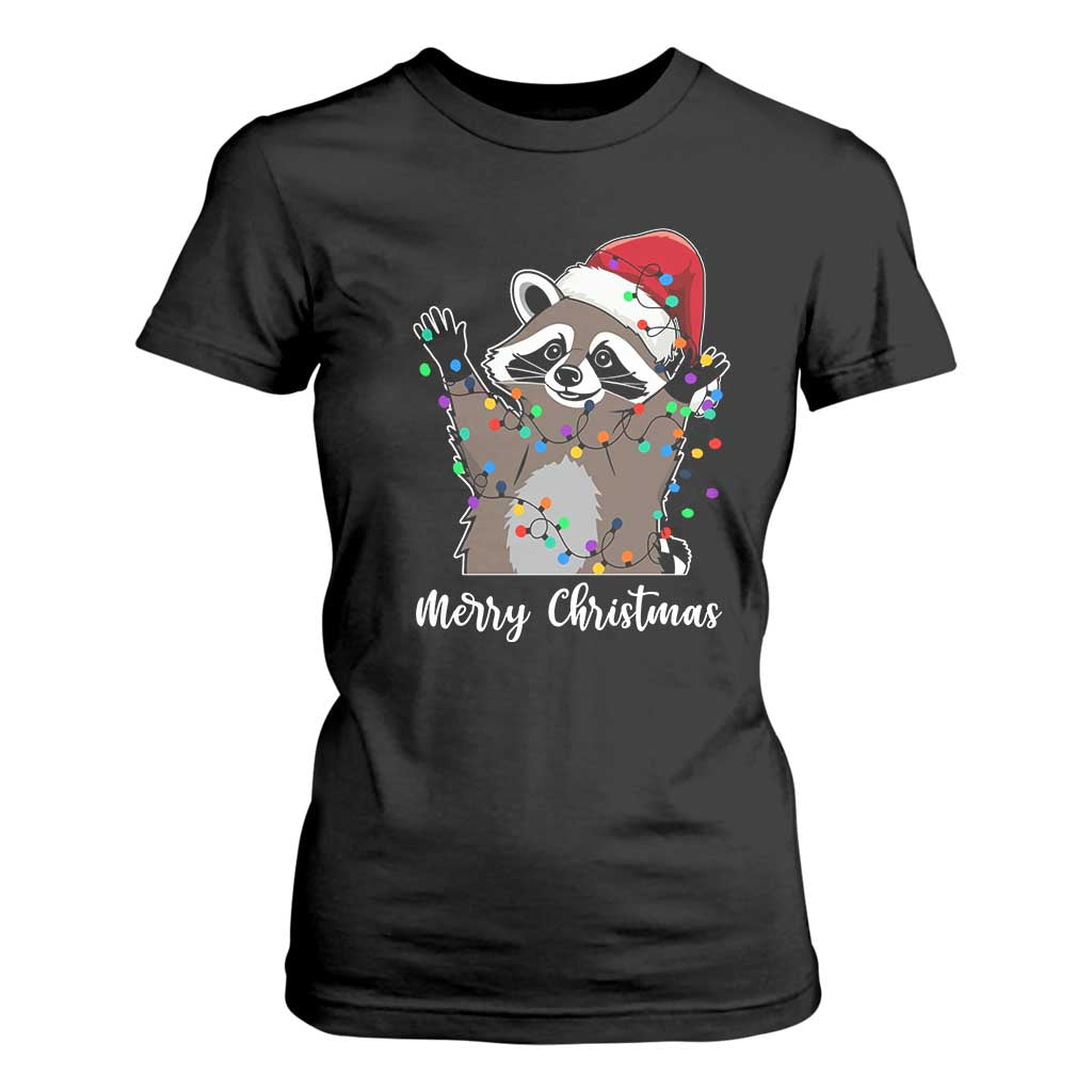 Merry Christmas Raccoon T Shirt For Women Happy Holidays Gift Animal Xmas Lights Red Santa Hat TS10 Black Print Your Wear