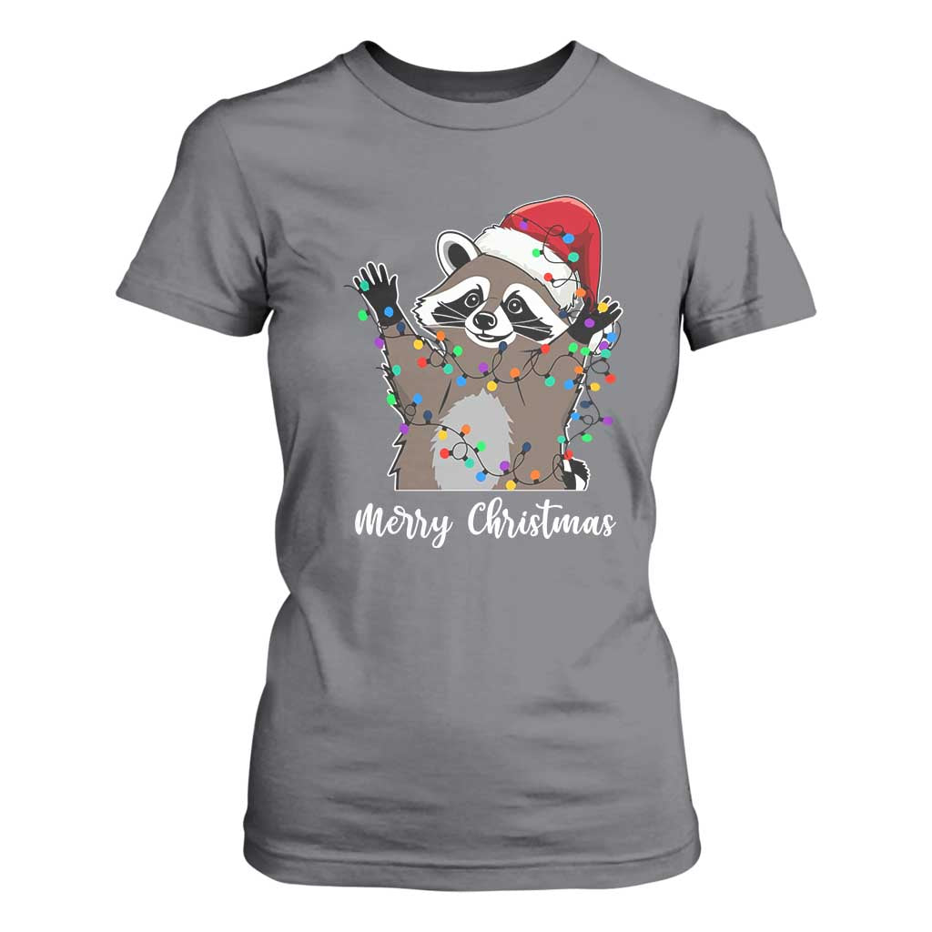 Merry Christmas Raccoon T Shirt For Women Happy Holidays Gift Animal Xmas Lights Red Santa Hat TS10 Charcoal Print Your Wear