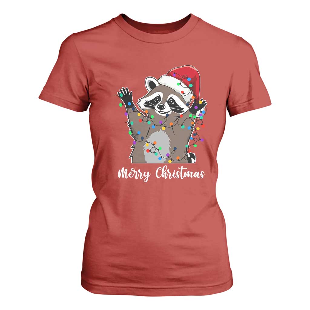 Merry Christmas Raccoon T Shirt For Women Happy Holidays Gift Animal Xmas Lights Red Santa Hat TS10 Red Print Your Wear