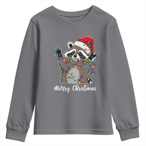 Merry Christmas Raccoon Youth Sweatshirt Happy Holidays Gift Animal Xmas Lights Red Santa Hat TS10 Charcoal Print Your Wear