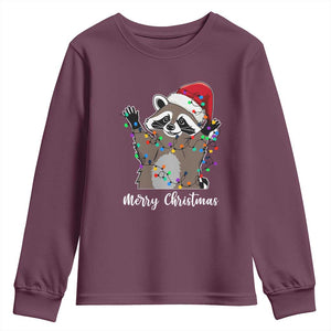 Merry Christmas Raccoon Youth Sweatshirt Happy Holidays Gift Animal Xmas Lights Red Santa Hat TS10 Maroon Print Your Wear