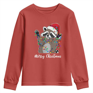 Merry Christmas Raccoon Youth Sweatshirt Happy Holidays Gift Animal Xmas Lights Red Santa Hat TS10 Red Print Your Wear