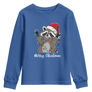 Merry Christmas Raccoon Youth Sweatshirt Happy Holidays Gift Animal Xmas Lights Red Santa Hat TS10 Royal Blue Print Your Wear