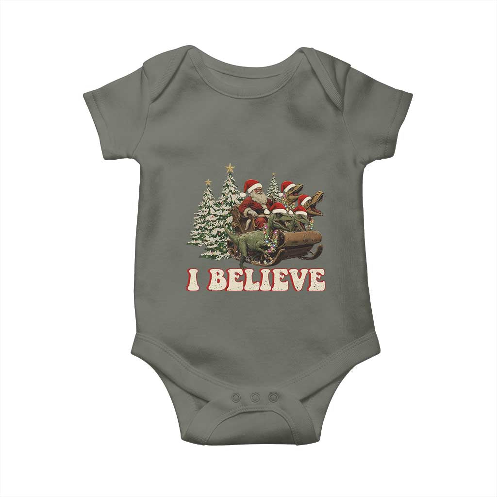 Christmas Santa Baby Onesie Riding Dinosaur T rex Boys Men Girls Believe Xmas Squad TS10 Military Green Print Your Wear