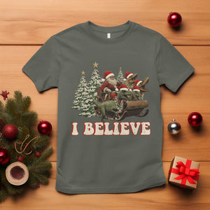 Christmas Santa T Shirt Riding Dinosaur T rex Boys Men Girls Believe Xmas Squad TS10 Military Green Print Your Wear