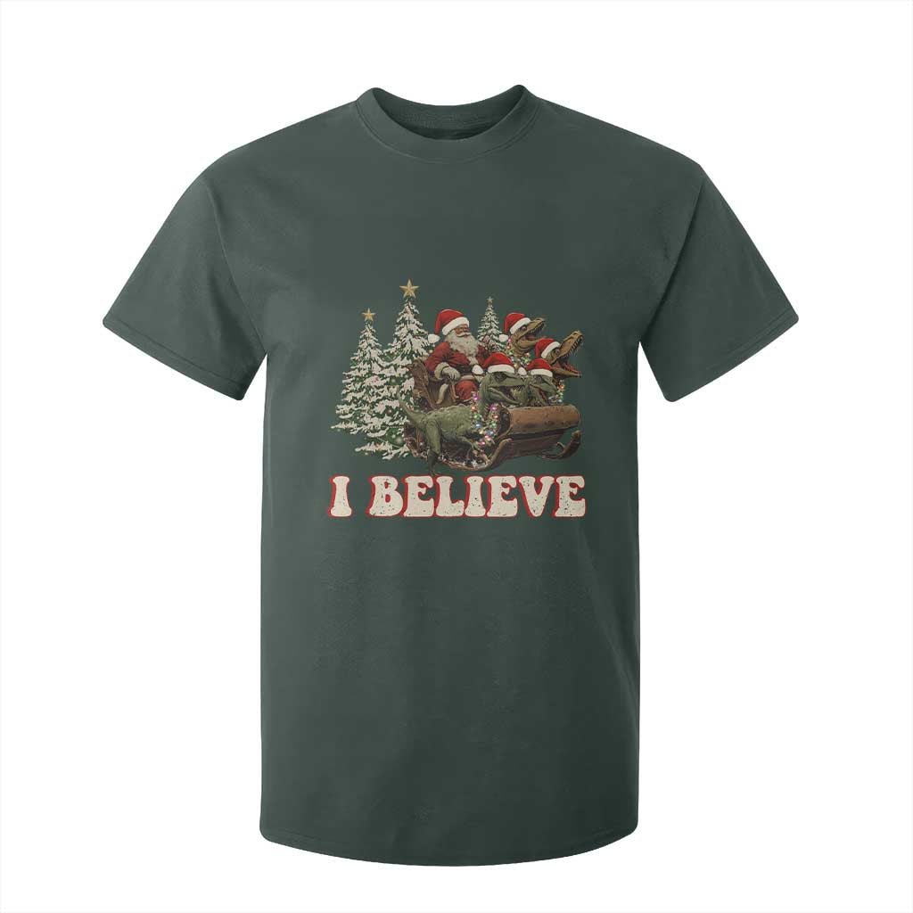 Christmas Santa T Shirt For Kid Riding Dinosaur T rex Boys Men Girls Believe Xmas Squad TS10 Dark Forest Green Print Your Wear