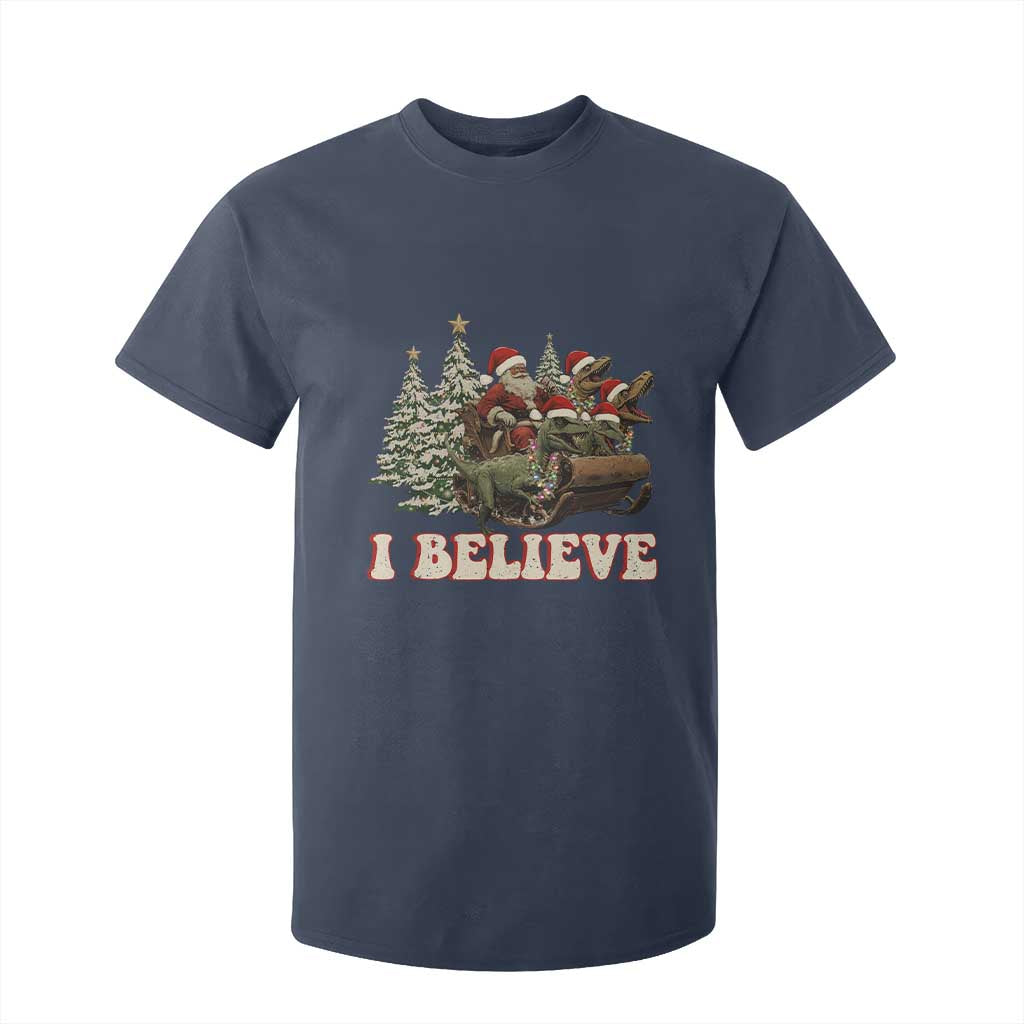 Christmas Santa T Shirt For Kid Riding Dinosaur T rex Boys Men Girls Believe Xmas Squad TS10 Navy Print Your Wear
