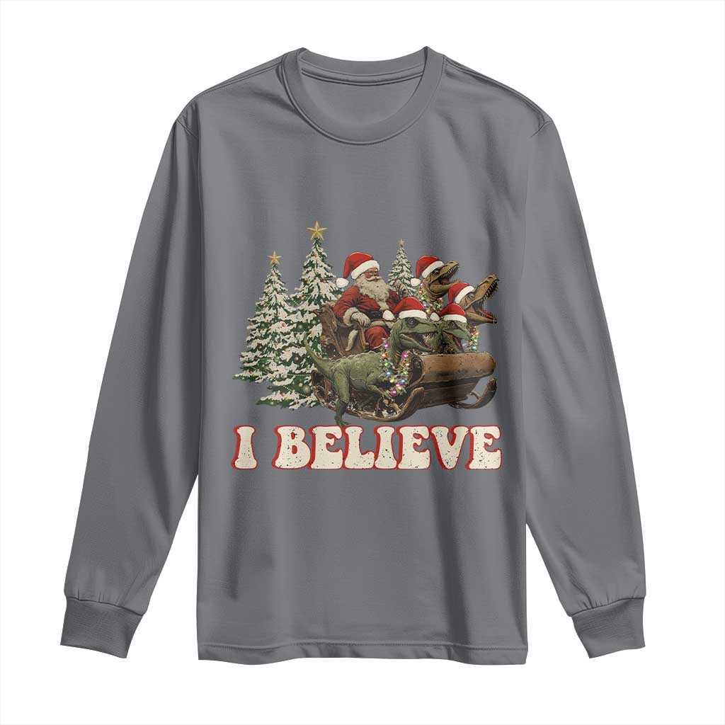 Christmas Santa Long Sleeve Shirt Riding Dinosaur T rex Boys Men Girls Believe Xmas Squad TS10 Charcoal Print Your Wear