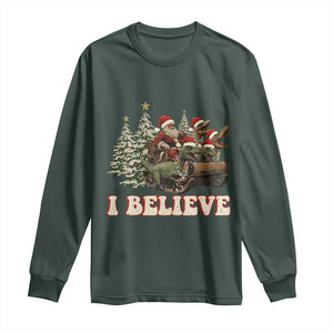 Christmas Santa Long Sleeve Shirt Riding Dinosaur T rex Boys Men Girls Believe Xmas Squad TS10 Dark Forest Green Print Your Wear