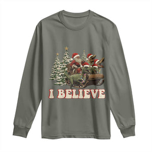 Christmas Santa Long Sleeve Shirt Riding Dinosaur T rex Boys Men Girls Believe Xmas Squad TS10 Military Green Print Your Wear