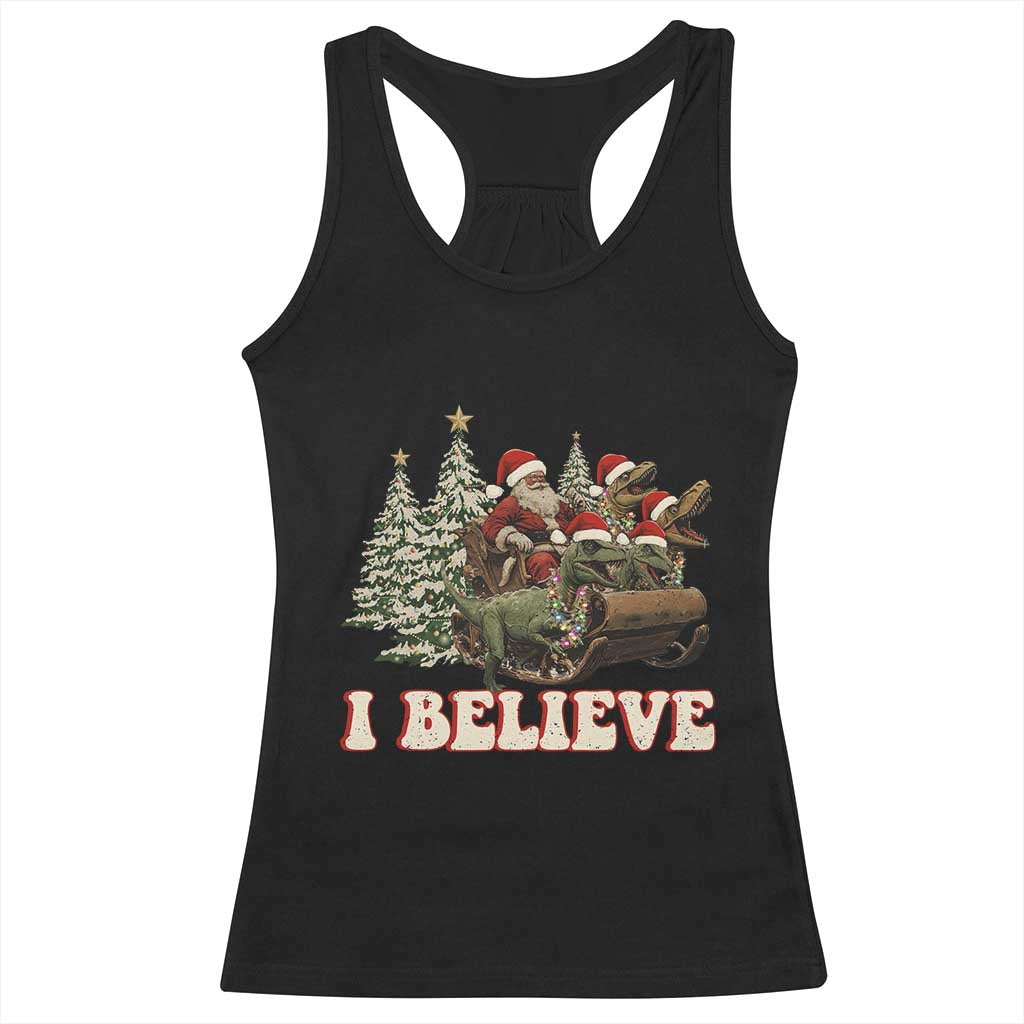 Christmas Santa Racerback Tank Top Riding Dinosaur T rex Boys Men Girls Believe Xmas Squad TS10 Black Print Your Wear