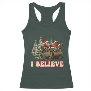 Christmas Santa Racerback Tank Top Riding Dinosaur T rex Boys Men Girls Believe Xmas Squad TS10 Dark Forest Green Print Your Wear