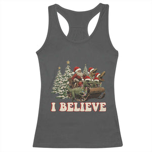 Christmas Santa Racerback Tank Top Riding Dinosaur T rex Boys Men Girls Believe Xmas Squad TS10 Dark Heather Print Your Wear