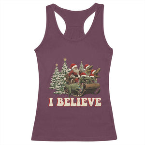 Christmas Santa Racerback Tank Top Riding Dinosaur T rex Boys Men Girls Believe Xmas Squad TS10 Maroon Print Your Wear